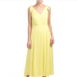 BETSEY‎ JOHNSON yellow pebble crepe Georgette tie shoulder midi dress 12